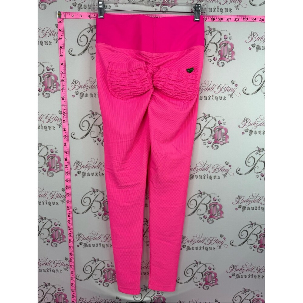 Cute Booty Lounge leggings tights heart Hot Pink Ruched-Back Leggings